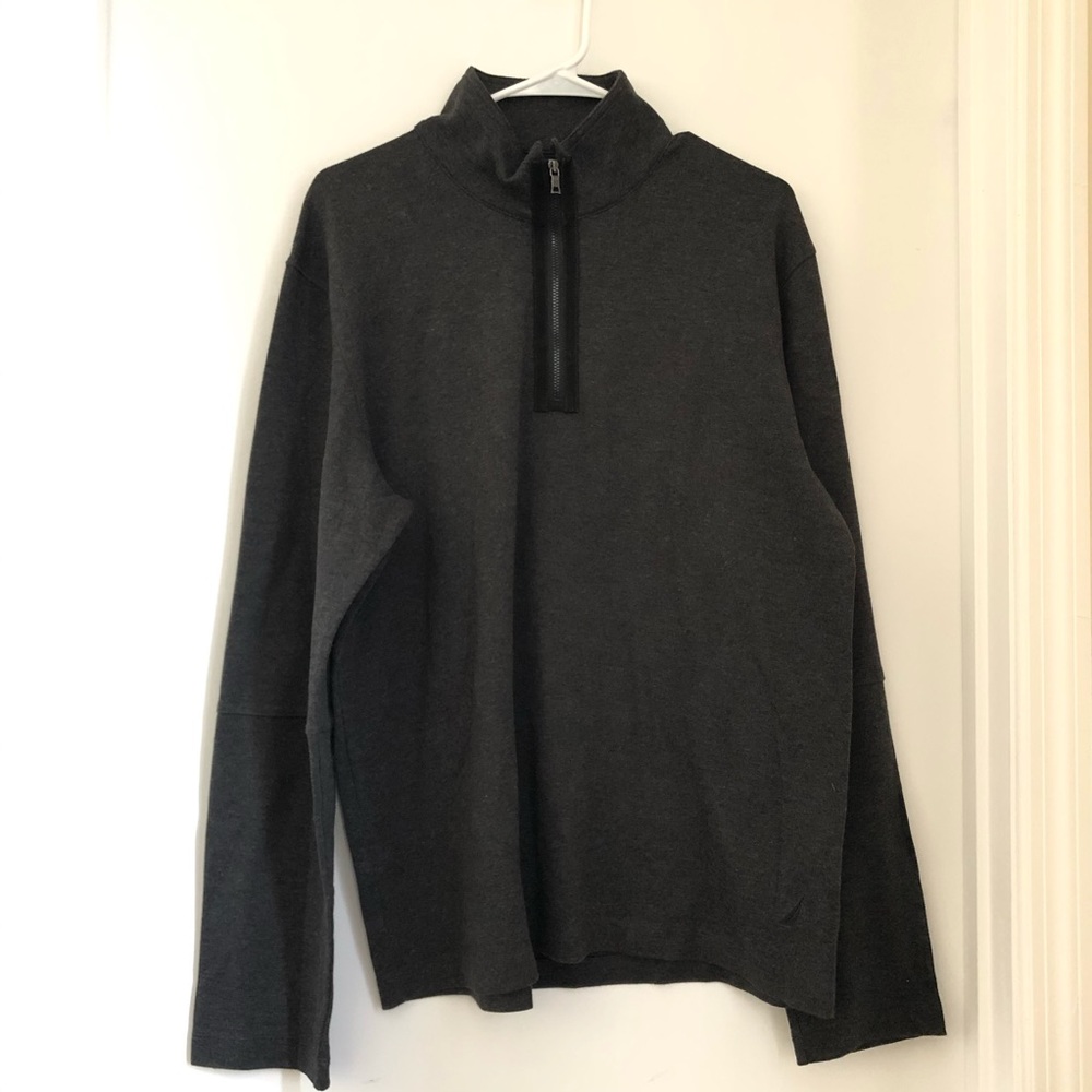 Nautica Grey Quarter ZIP Pullover with Elbow Patch
